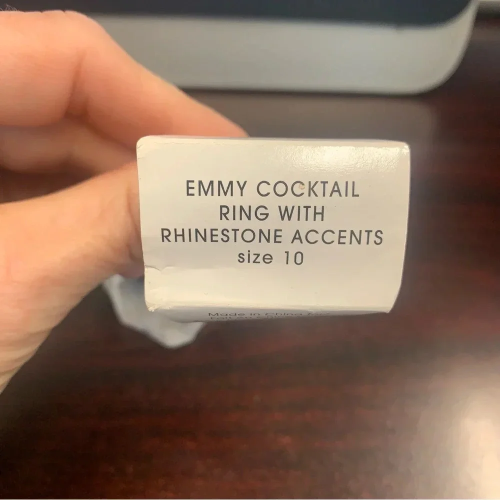 Avon Emmy cocktail ring with gemstone accents sz 10 aquamarine silver tone